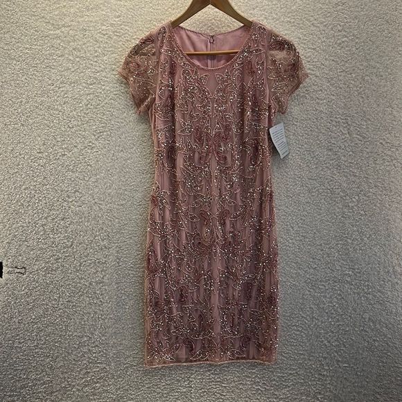 Pisarro Nights Dusty Pink Sequin Short Sleeve Minidress Size XS - Picture 2 of 5